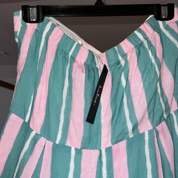 NWT - Lulus Inez Green Striped Strapless Tie-Front Romper - Picture 6 of 8